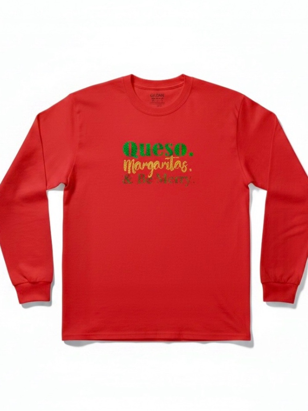 Queso, Margaritas, & Be Merry Size 2XL Red Long Sleeve Christmas Tee